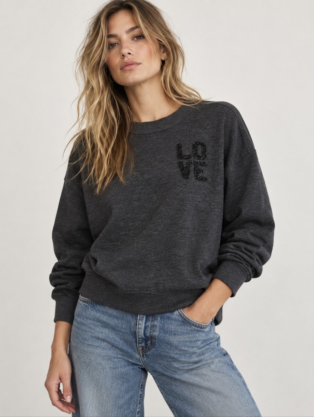 Charcoal Gray LOVE Sweatshirt Relaxed Fit Pullover M